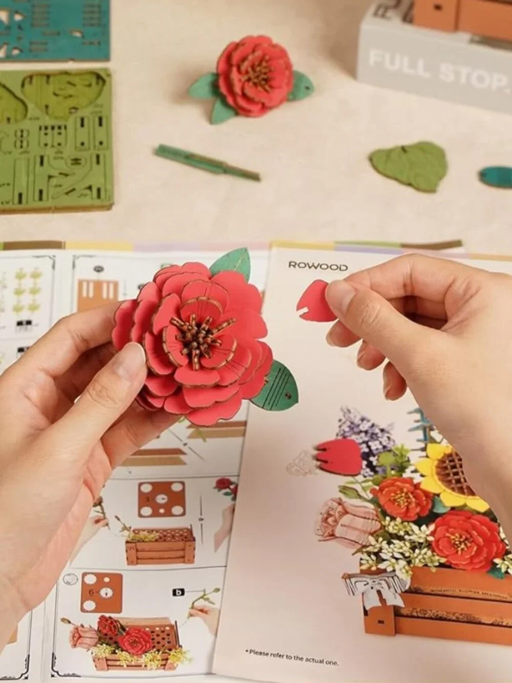 3D Puzzle for Adults Wooden Flower Building Set Artificial Flowers Wedding Cente